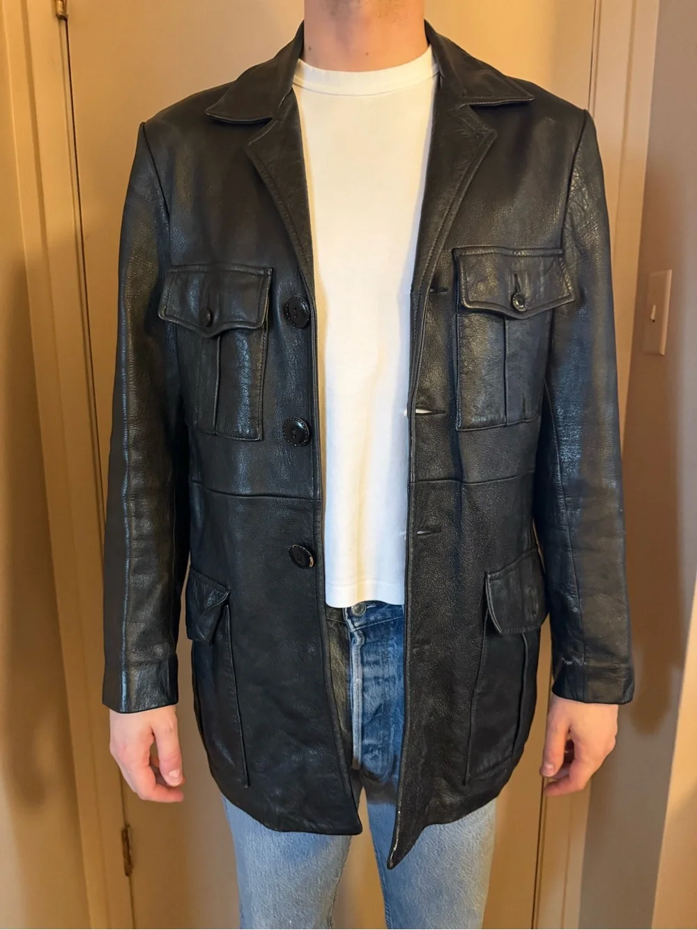 Vintage Black Leather Military Field Jacket - Picture 1 of 2